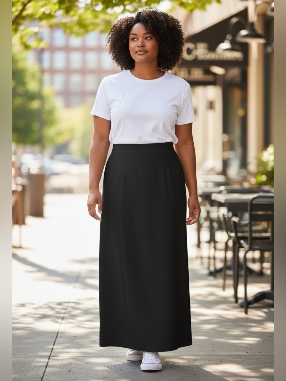 Black Ankle-Length Straight Skirt, Sz. 50